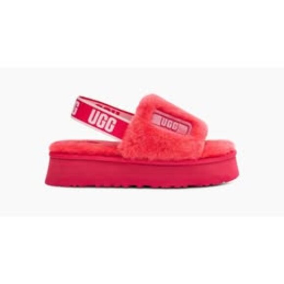 UGGs 💯Auth: Hibiscus Pink Disco Sheepskin Fluff Platform Slides US 8/EUR 39 NIB - Picture 2 of 7